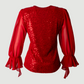 Limsa Club Azura Sequin Ruffle Blouse in Red — editorial view