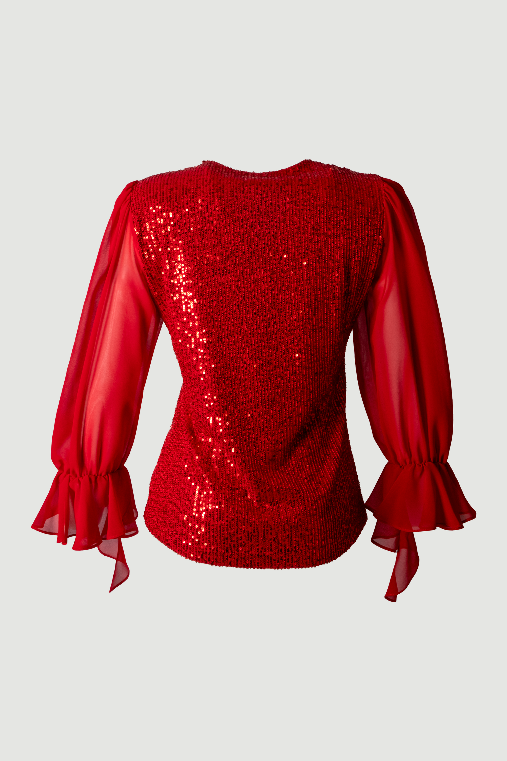 Limsa Club Azura Sequin Ruffle Blouse in Red — editorial view