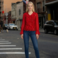 Limsa Club Azura Sequin Ruffle Blouse in Red — editorial view