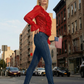 Limsa Club Azura Sequin Ruffle Blouse in Red — editorial view