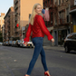 Limsa Club Azura Sequin Ruffle Blouse in Red — editorial view