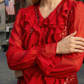 Limsa Club Azura Sequin Ruffle Blouse in Red — editorial view