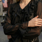 Limsa Club Azura Sequin Ruffle Blouse in Black — close-up detail