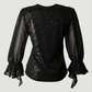 Limsa Club Azura Sequin Ruffle Blouse in Black — product still life