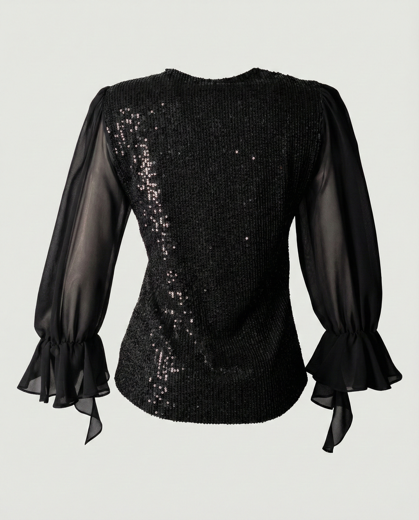 Limsa Club Azura Sequin Ruffle Blouse in Black — product still life