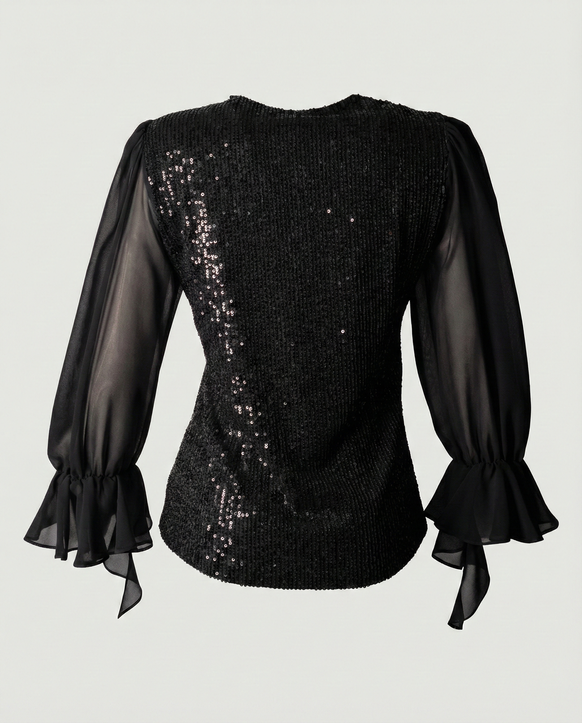 Limsa Club Azura Sequin Ruffle Blouse in Black — product still life