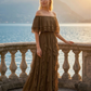 Limsa Club Seraphine Off-Shoulder Evening Gown in Brown — side view