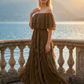 Limsa Club Seraphine Off-Shoulder Evening Gown in Brown — back view