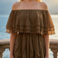 Limsa Club Seraphine Off-Shoulder Evening Gown in Brown — full-length view