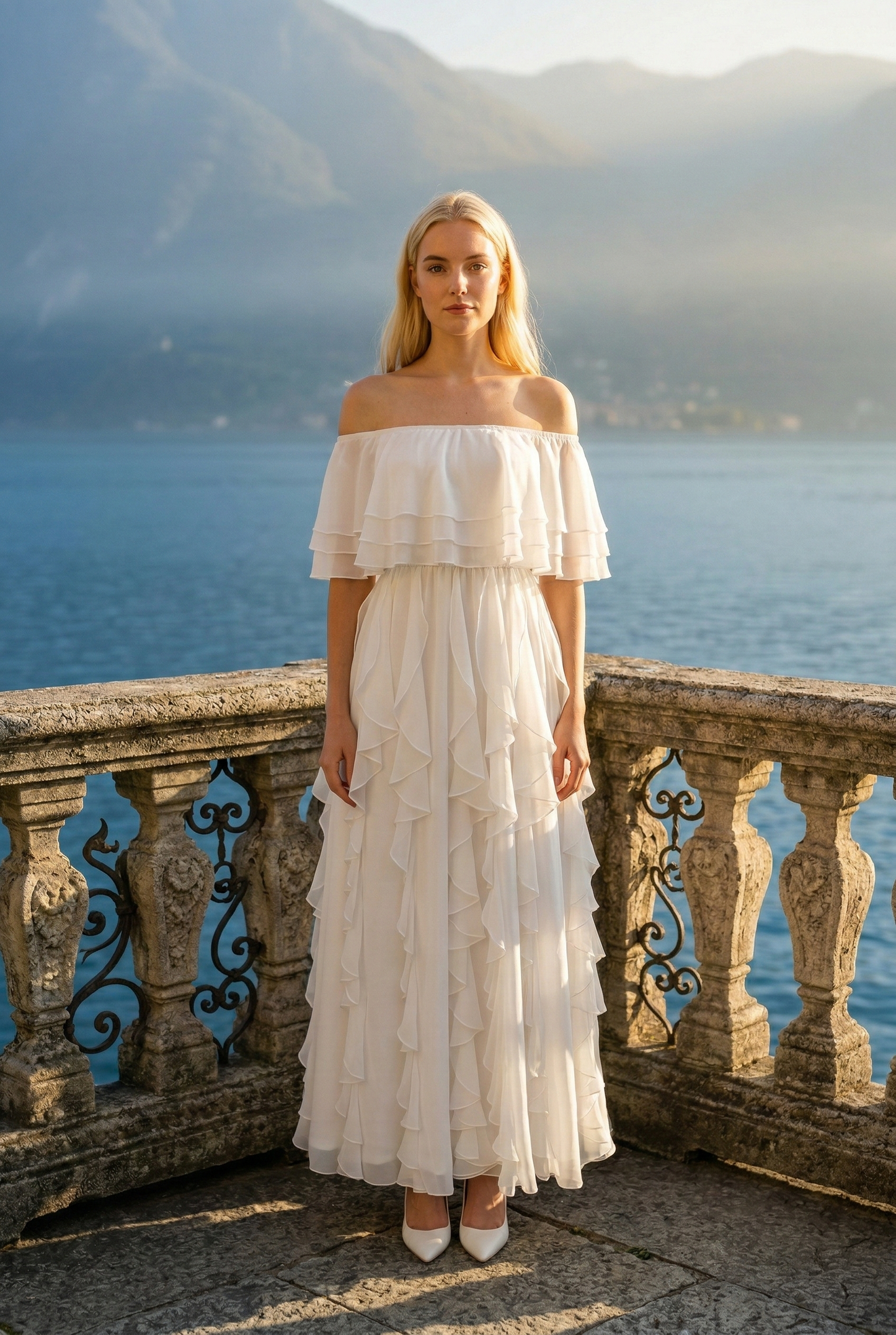 Limsa Club Seraphine Off-Shoulder Evening Gown in Bone — front view