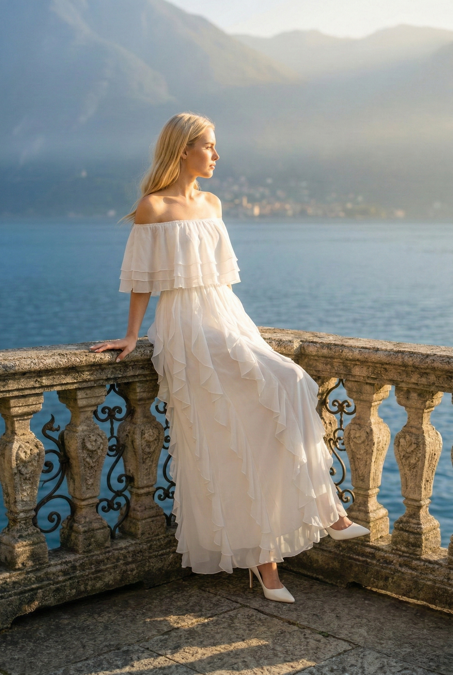 Limsa Club Seraphine Off-Shoulder Evening Gown in Bone — back view