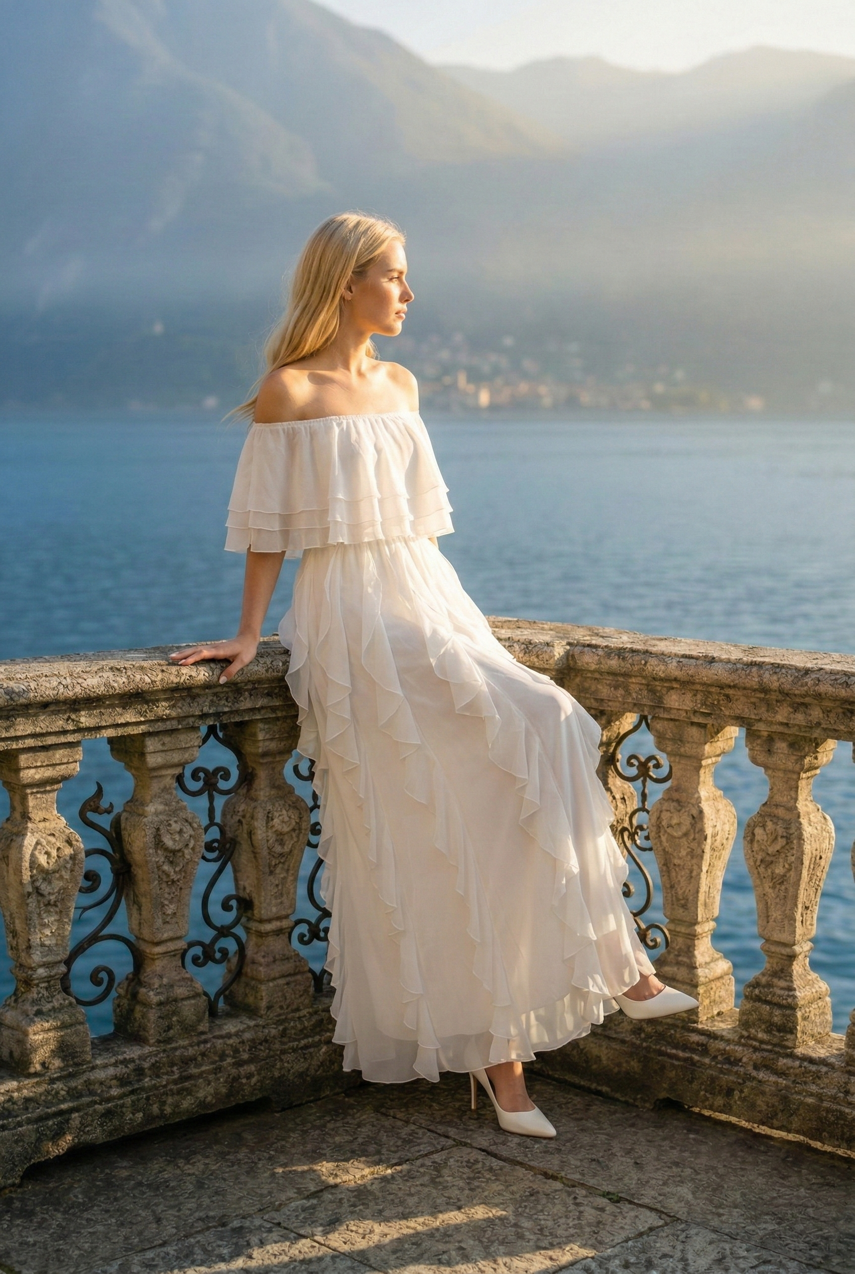 Limsa Club Seraphine Off-Shoulder Evening Gown in Bone — back view