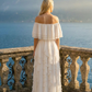 Limsa Club Seraphine Off-Shoulder Evening Gown in Bone — detail view