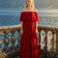 Limsa Club Seraphine Off-Shoulder Evening Gown in Red — front view