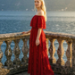 Limsa Club Seraphine Off-Shoulder Evening Gown in Red — side view