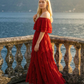 Limsa Club Seraphine Off-Shoulder Evening Gown in Red — back view
