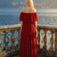 Limsa Club Seraphine Off-Shoulder Evening Gown in Red — detail view