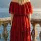 Limsa Club Seraphine Off-Shoulder Evening Gown in Red — close-up detail