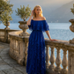 Limsa Club Seraphine Off-Shoulder Evening Gown in Sax Blue — front view