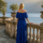 Limsa Club Seraphine Off-Shoulder Evening Gown in Sax Blue — detail view