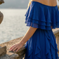 Limsa Club Seraphine Off-Shoulder Evening Gown in Sax Blue — close-up detail