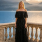 Limsa Club Seraphine Off-Shoulder Evening Gown in Black — front view