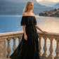 Limsa Club Seraphine Off-Shoulder Evening Gown in Black — side view