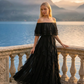 Limsa Club Seraphine Off-Shoulder Evening Gown in Black — back view
