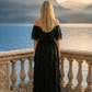 Limsa Club Seraphine Off-Shoulder Evening Gown in Black — detail view