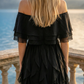 Limsa Club Seraphine Off-Shoulder Evening Gown in Black — close-up detail
