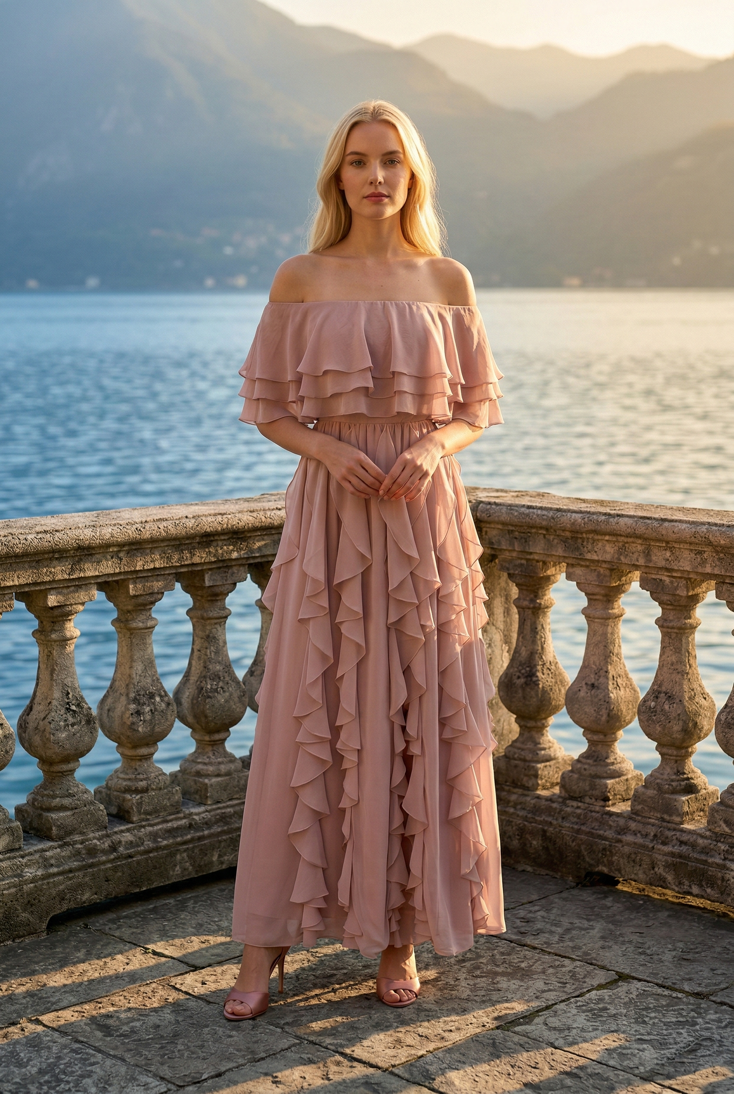 Limsa Club Seraphine Off-Shoulder Evening Gown in Mink — front view