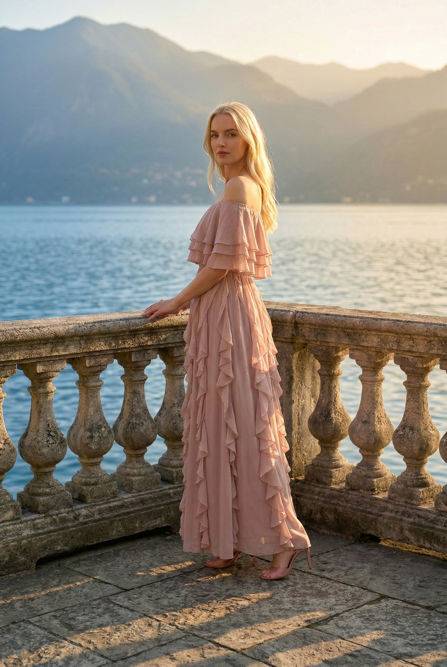 Limsa Club Seraphine Off-Shoulder Evening Gown in Mink — side view