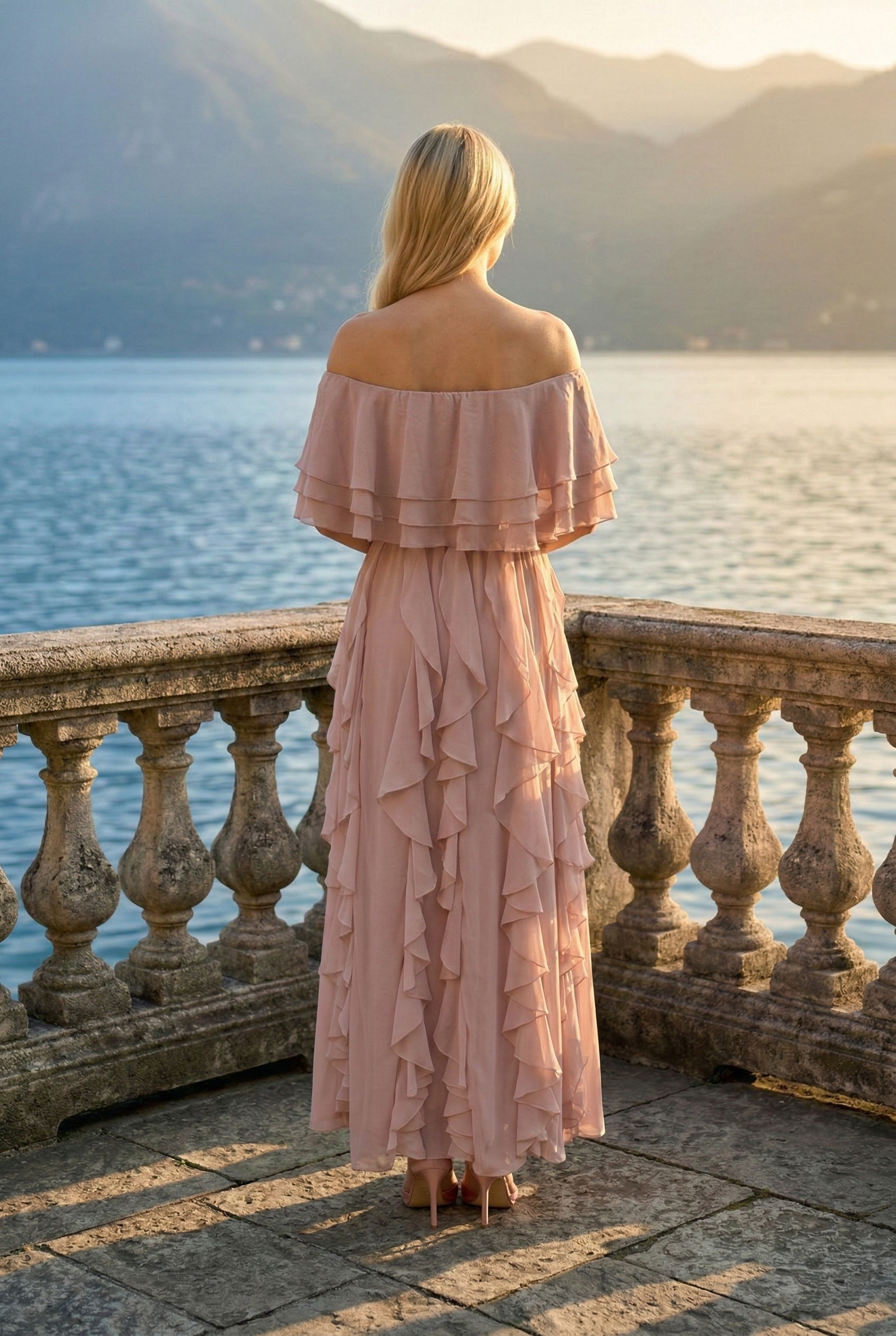 Limsa Club Seraphine Off-Shoulder Evening Gown in Mink — detail view