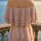 Limsa Club Seraphine Off-Shoulder Evening Gown in Mink — close-up detail