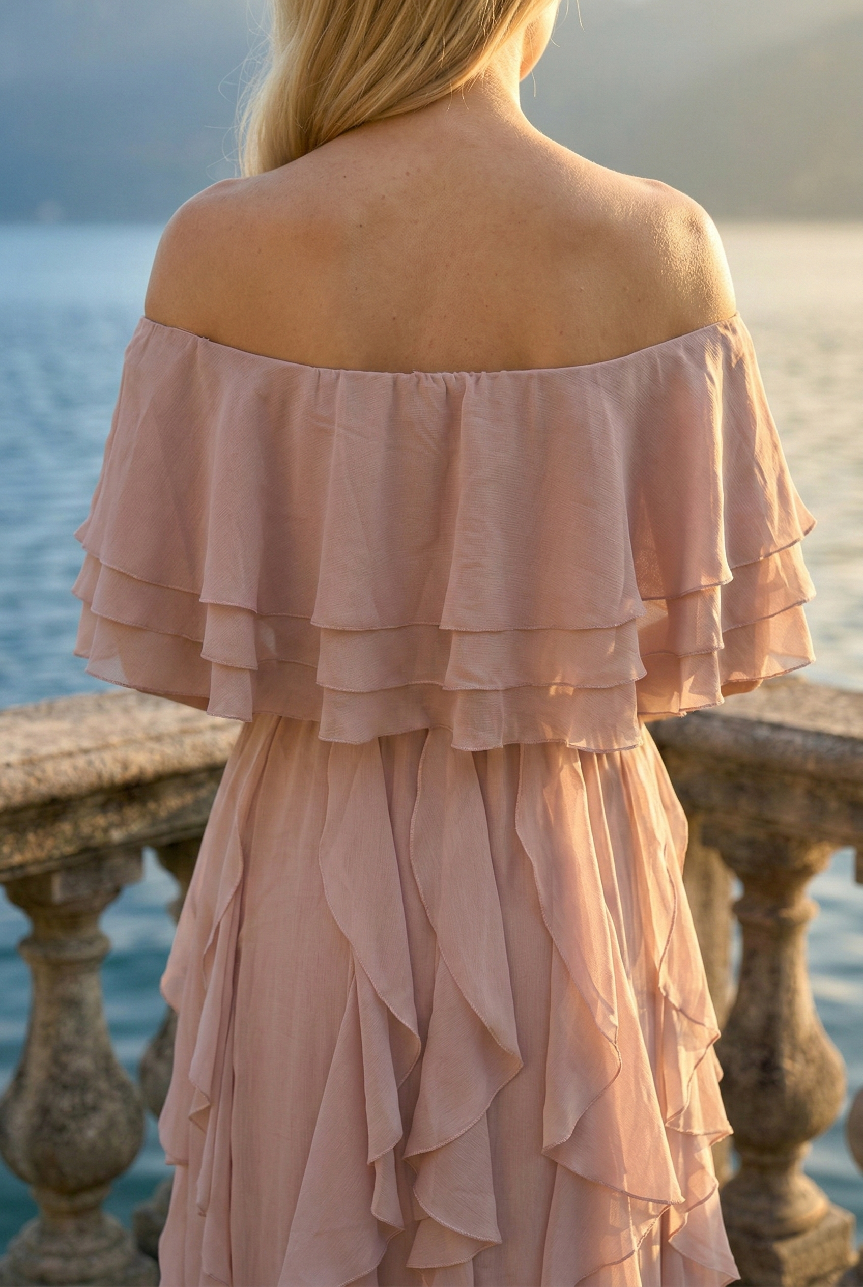 Limsa Club Seraphine Off-Shoulder Evening Gown in Mink — close-up detail