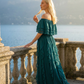 Limsa Club Seraphine Off-Shoulder Evening Gown in Olive Green — side view