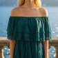 Limsa Club Seraphine Off-Shoulder Evening Gown in Olive Green — full-length view