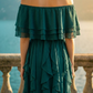 Limsa Club Seraphine Off-Shoulder Evening Gown in Olive Green — close-up detail