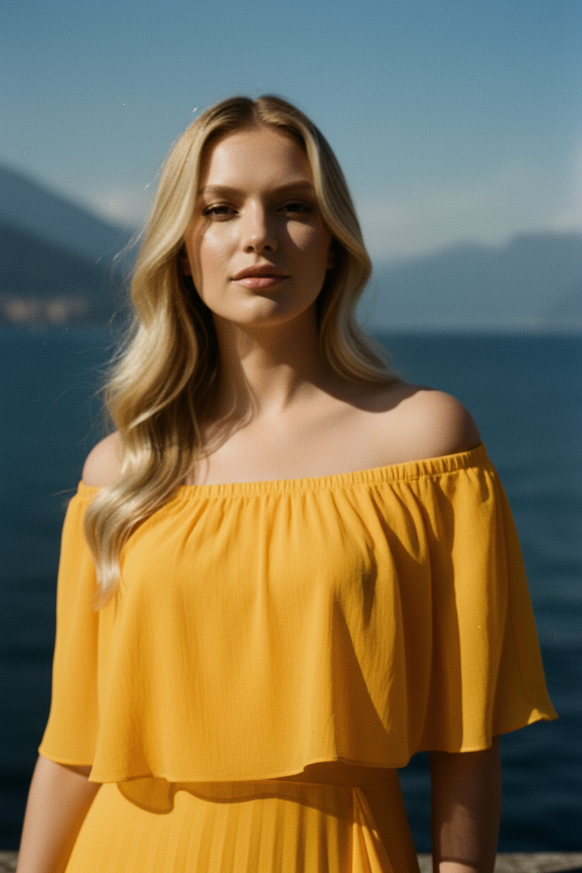 Side angle of yellow Daila dress showcasing A-line cut and graceful movement