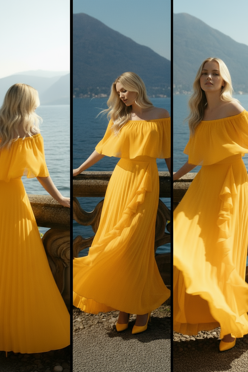 Yellow Daila dress detail highlighting flowing silhouette and breathable fabric
