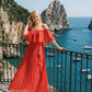 Limsa Club Daila A-Line Maxi Chiffon Dress in Red — back view