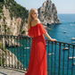 Limsa Club Daila A-Line Maxi Chiffon Dress in Red — detail view