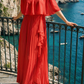 Limsa Club Daila A-Line Maxi Chiffon Dress in Red — full-length view