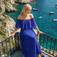 Limsa Club Daila A-Line Maxi Chiffon Dress in Sax Blue — back view