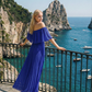 Limsa Club Daila A-Line Maxi Chiffon Dress in Sax Blue — detail view