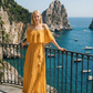 Limsa Club Daila A-Line Maxi Chiffon Dress in Yellow — back view