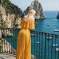 Limsa Club Daila A-Line Maxi Chiffon Dress in Yellow — detail view