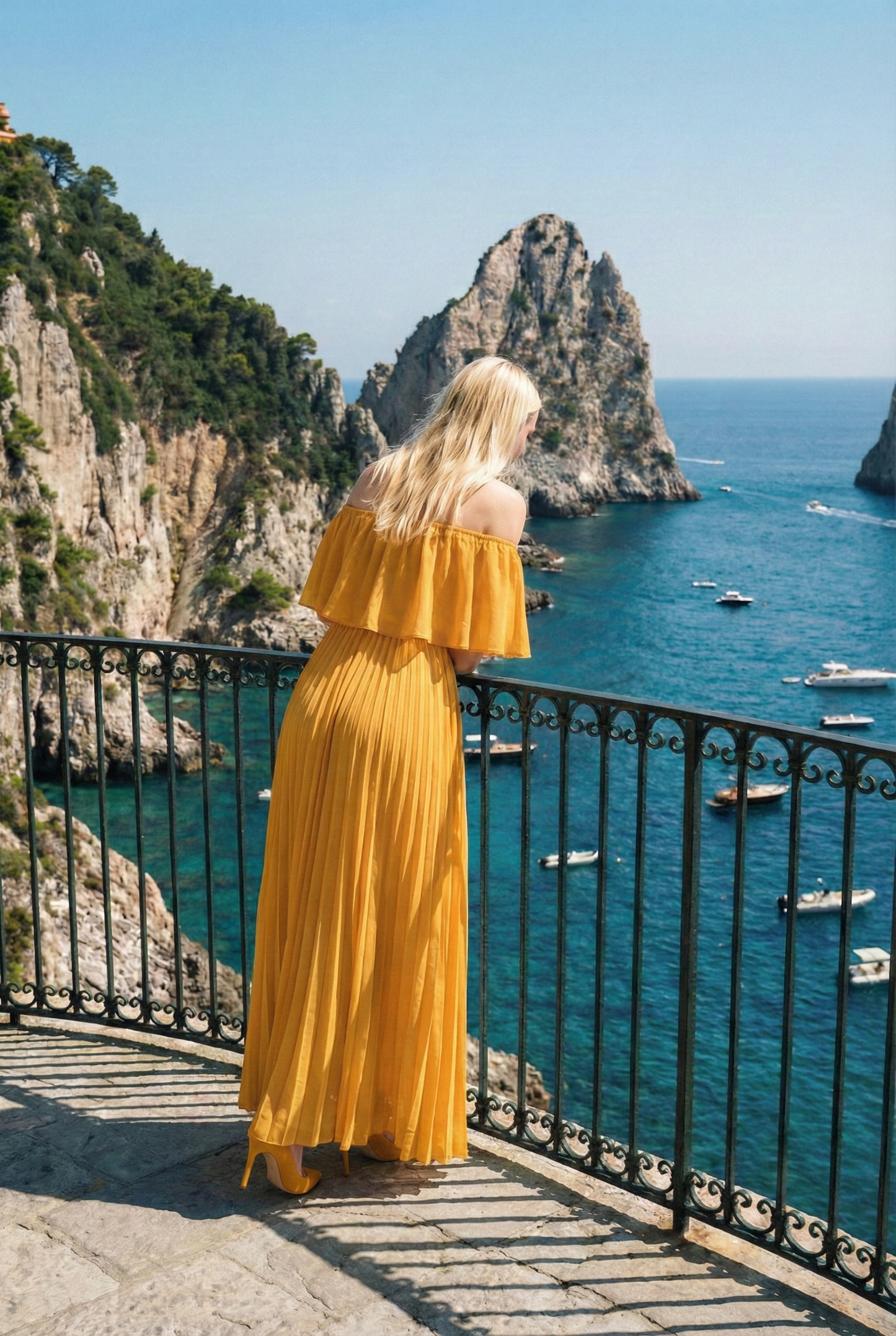 Limsa Club Daila A-Line Maxi Chiffon Dress in Yellow — detail view