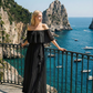 Limsa Club Daila A-Line Maxi Chiffon Dress in Black — front view