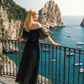 Limsa Club Daila A-Line Maxi Chiffon Dress in Black — detail view